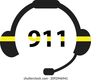 Number Icon On White Background.  911 Dispatcher Headset Sign. Emergency Call Icon With 911 Symbol. Flat Style.