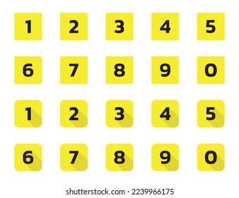 number icon on yellow square background with shadow