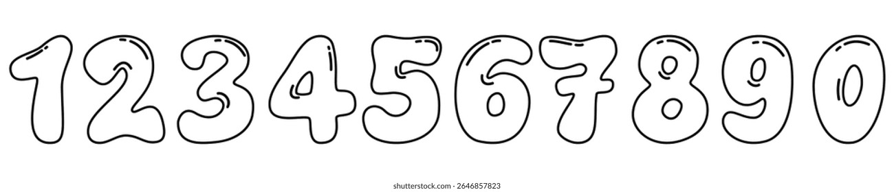 Ícone de número. coloque os números rabiscar ícone desenhado à mão definido. Desenho de contorno número 1, 2, 3, 4, 5, 6, 7, 8, 9 símbolo de clipart de linha.