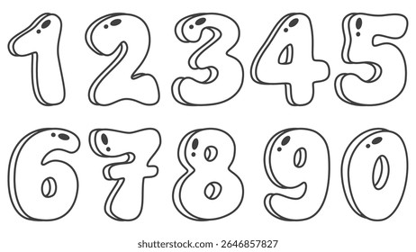 Ícone de número. coloque os números rabiscar ícone desenhado à mão definido. Desenho de contorno número 1, 2, 3, 4, 5, 6, 7, 8, 9 símbolo de clipart de linha.