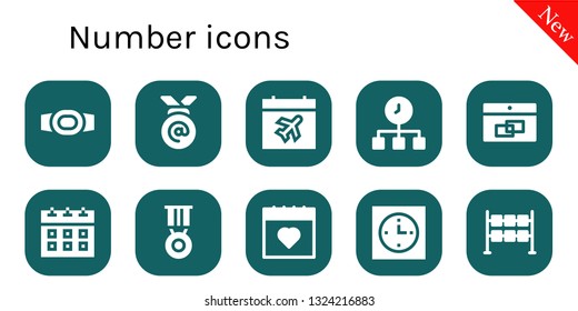 number icon set. 10 filled number icons.  Simple modern icons about  - Champion belt, Medal, Calendar, Time, Clock, Dice