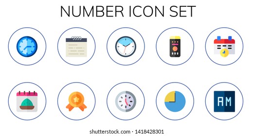 number icon set. 10 flat number icons.  Collection Of - clock, calendar, medal, remote control, time, day