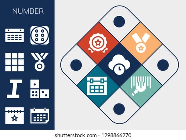  number icon set. 13 filled number icons. Simple modern icons about  - Time, Calendar, Italic, Domino, Keypad, Medal, Dice, Barcode