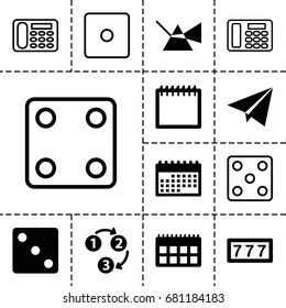 Number icon. set of 13 filled and outline number icons such as 7 number, dice, 1 2 3, paper plane, calendar, desk phone