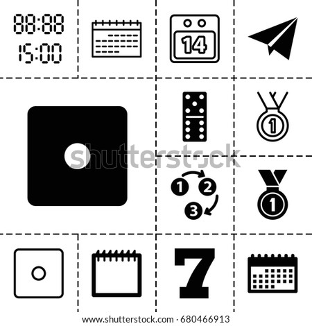 Number icon. set of 13 filled and outline number icons such as dice, domino, 7 number, medal, 1 2 3, paper plane, digital time, calendar