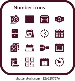  number icon set. 16 filled number icons. Simple modern icons about  - Clock, Barcode, Calendar, Champion belt, Dominoes, Time, Dice, Competition, QR, Timer