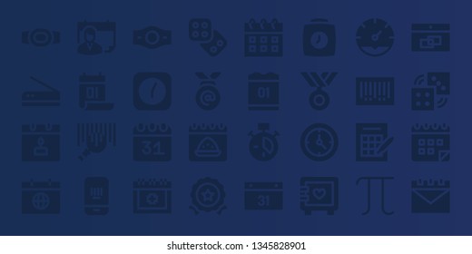 number icon set. 32 filled number icons. on blue background style Simple modern icons about  - Champion belt, Scan, Calendar, Barcode, Clock, Date, Dice, Medal, Strongbox, Bingo