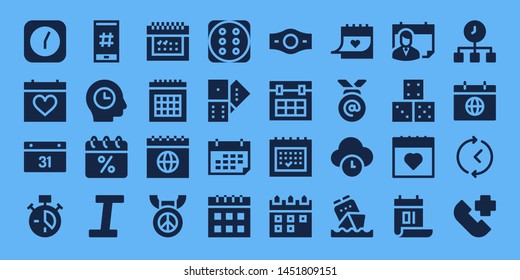 number icon set. 32 filled number icons. on blue background style Collection Of - Clock, Calendar, Hashtag, Time, Italic, Medal, Dice, Domino, Champion belt, Emergency call