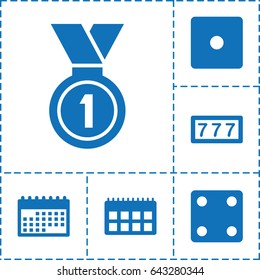 Number icon. set of 6 number filled icons such as 7 number, dice, medal