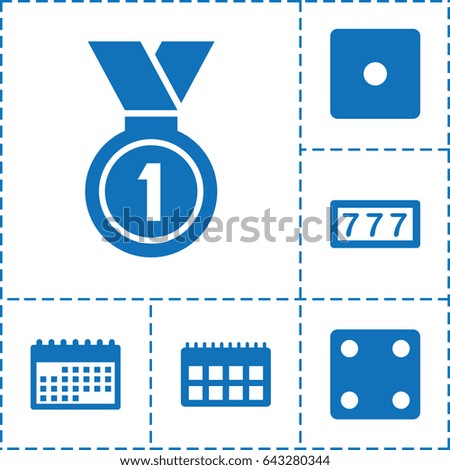 Number icon. set of 6 number filled icons such as 7 number, dice, medal