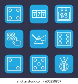 Number icon. set of 9 outline number icons such as 7 number, dice, 14 date calendar, medal, intersection