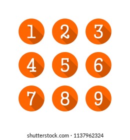 Number Icon set. Circle flat button with shadow. Vector. Logo