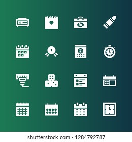 number icon set. Collection of 16 filled number icons included Clock, Calendar, Dices, Barcode, Timer, Medal, Bullet