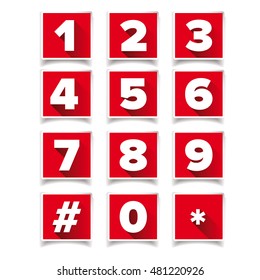 Number icon set square red