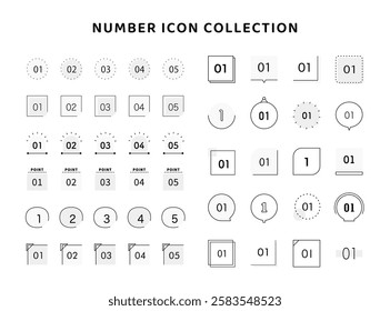 Number icon set, variation, number, illustration, decorative border, decoration, material, black and white