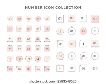 Number icon set, variation, number, illustration, decorative border, decoration, material, pink