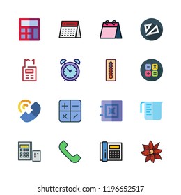 number icon set. vector set about weekly calendar, set square, thermometer and telephone icons set.