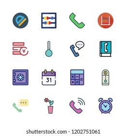 number icon set. vector set about calculator, alarm clock, yen and calendar icons set.