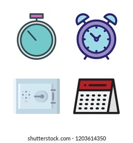 number icon set. vector set about calendar, alarm clock, safe deposit and stopwatch icons set.