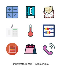 number icon set. vector set about telephone, calculator, letter and weekly calendar icons set.