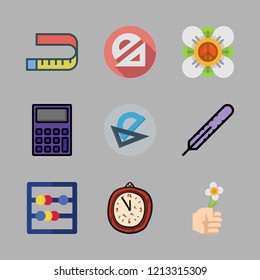 number icon set. vector set about measuring tape, calculator, protractor and thermometer icons set.