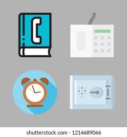 number icon set. vector set about phone book, safe deposit, telephone and alarm clock icons set.