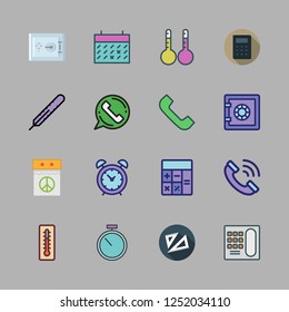 number icon set. vector set about phone call, set square, safe deposit and thermometers icons set.
