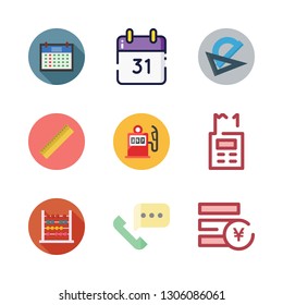 number icon set. vector set about ruler, abacus, calendar and calculator icons set.
