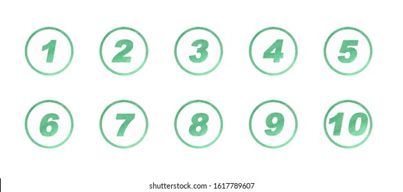 Number icon set, watercolor vector
