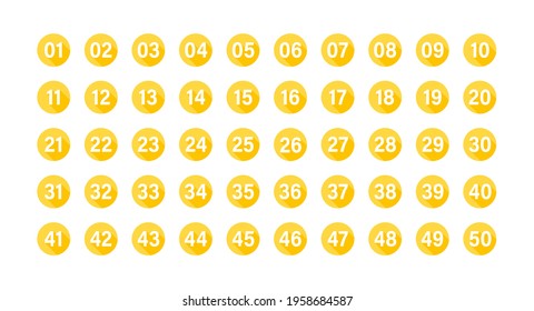 Number icon set yellow circle long shadow flat vector design