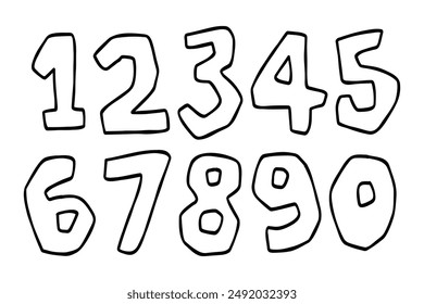 Number icon, simple line doodle type. Scribble outline design. A marker for drawing a minimal black outline. School letter sketch isolated on white background. Numbers coloring page.