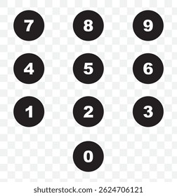 Number Icons circle separate use on Transparent Background. EPS 10.