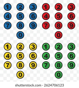 Number Icons circle separate use on Transparent Background. EPS 10.