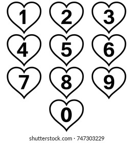 Number Icons, hearts with numbers - separate use, lines transparent