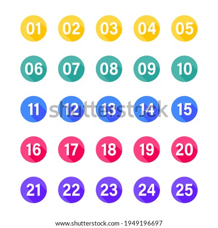 Number icons with long shadow on colorful circles for infographic UI