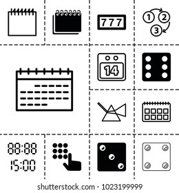 Number icons. set of 13 editable filled and outline number icons such as 7 number, dice, hand on atm, intersection, calendar, 14 date calendar, 1 2 3