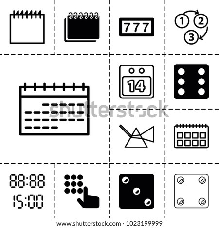 Number icons. set of 13 editable filled and outline number icons such as 7 number, dice, hand on atm, intersection, calendar, 14 date calendar, 1 2 3