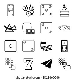 Number icons. set of 16 editable outline number icons such as paper plane, dice, 7 number, domino, lotto, hand on atm, 3 allowed, 1 2 3