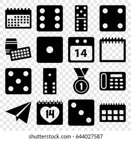 Number icons set. set of 16 number filled icons such as dice, domino, desk phone, 14 date, 14 date calendar, medal, paper plane, calendar