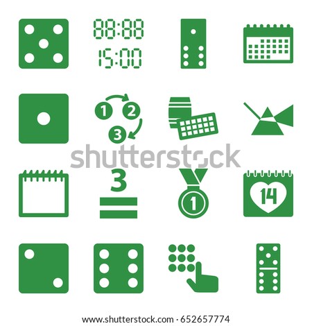 Number icons set. set of 16 number filled icons such as dice, domino, 3 allowed, 14 date, medal, 1 2 3, digital time, calendar, lotto, intersection