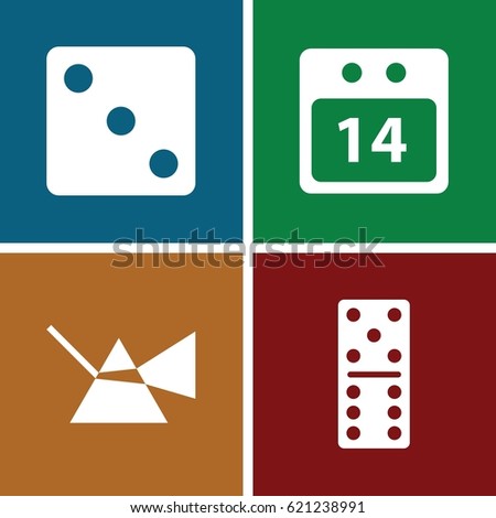 Number icons set. set of 4 number filled icons such as Dice, domino, 14 date calendar