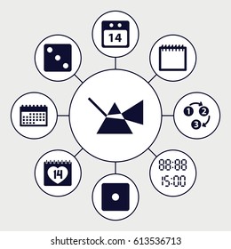 Number icons set. set of 9 number filled icons such as Dice, 14 date, 14 date calendar, 1 2 3, digital time, calendar