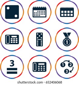 Number icons set. set of 9 number filled icons such as dice, domino, desk phone, 3 allowed, medal, 1 2 3