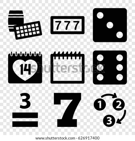 Number icons set. set of 9 number filled icons such as 7 number, Dice, 3 allowed, 14 date, 1 2 3, calendar