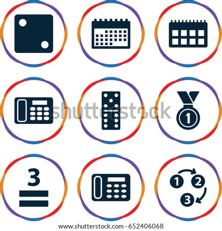 Number icons set. set of 9 number filled icons such as dice, domino, desk phone, 3 allowed, medal, 1 2 3