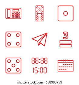 Number icons set. set of 9 number outline icons such as dice, domino, 3 allowed, desk phone, paper plane, digital time