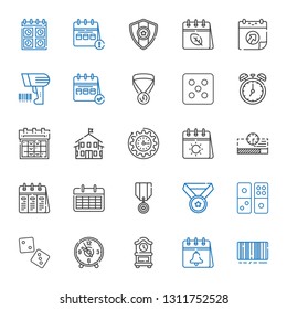 number icons set. Collection of number with barcode, calendar, clock, dice, domino, medal, progress bar, kindergarten, scanning. Editable and scalable number icons.