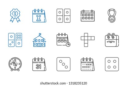 number icons set. Collection of number with dice, calendar, clock, hopscotch, kindergarten, domino, medal. Editable and scalable number icons.