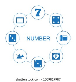 number icons. Trendy 8 number icons. Contain icons such as Dice, calendar, date, intersection, desk phone. number icon for web and mobile.