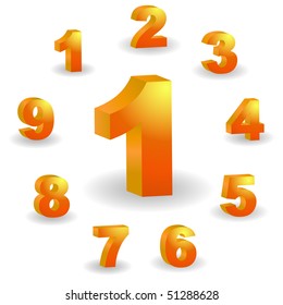 Number icons. Vector 3D set.